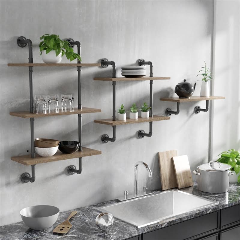 Natural Wood 1-Tier Wall Display Shelf V73835