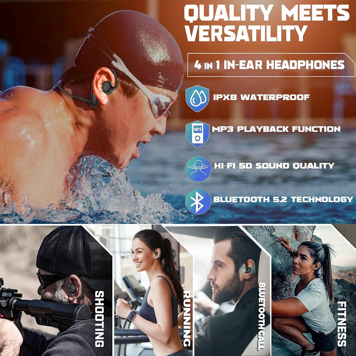 IPX8 Waterproof In-Ear Stereo Wireless Sports Headphones G540