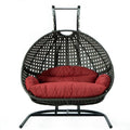 Dark Red Wicker Double Hanging Egg Swing Chair I162116