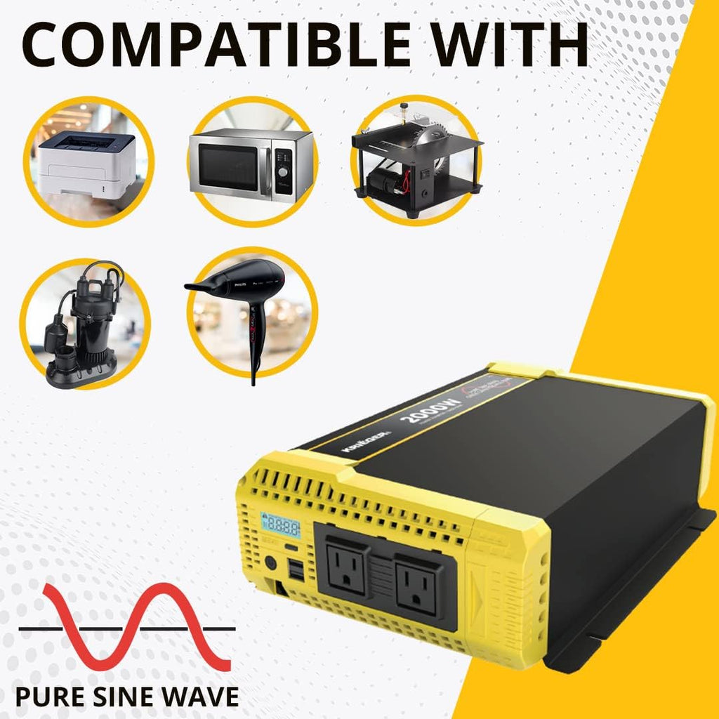 2000 Watt 12V Pure Sine Power Inverter Dual USB & AC Outlets B6750