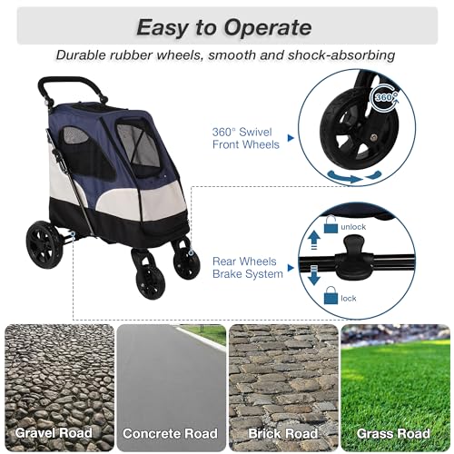 Folding Pet Stroller with Storage Bag and Adjustable Handle Z726572