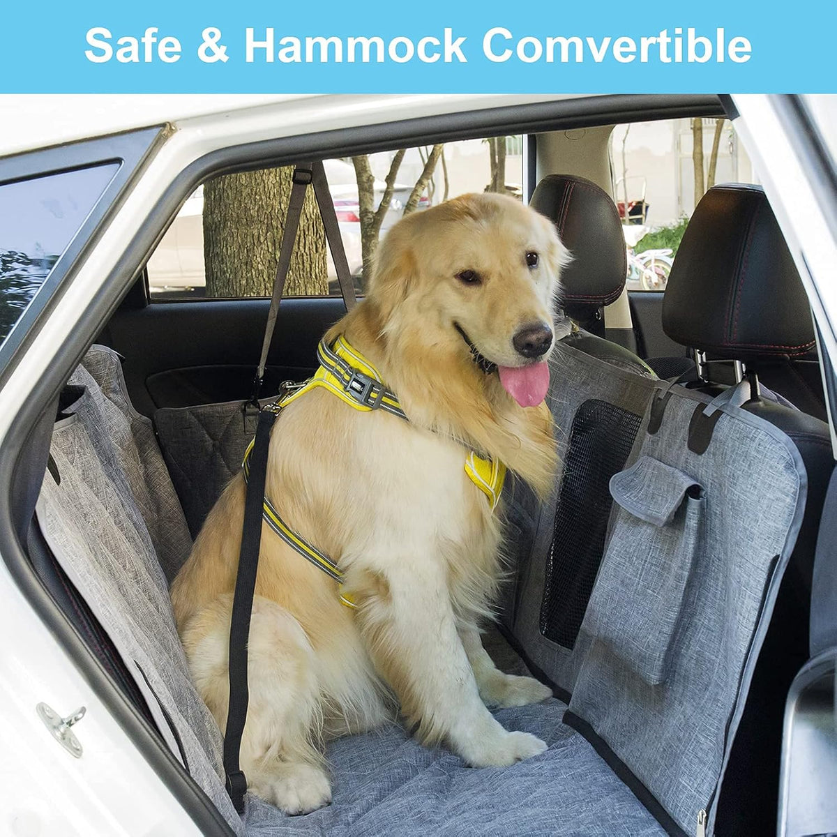 Gray Waterproof Dog Car Seat Cover with Mesh Window P5181