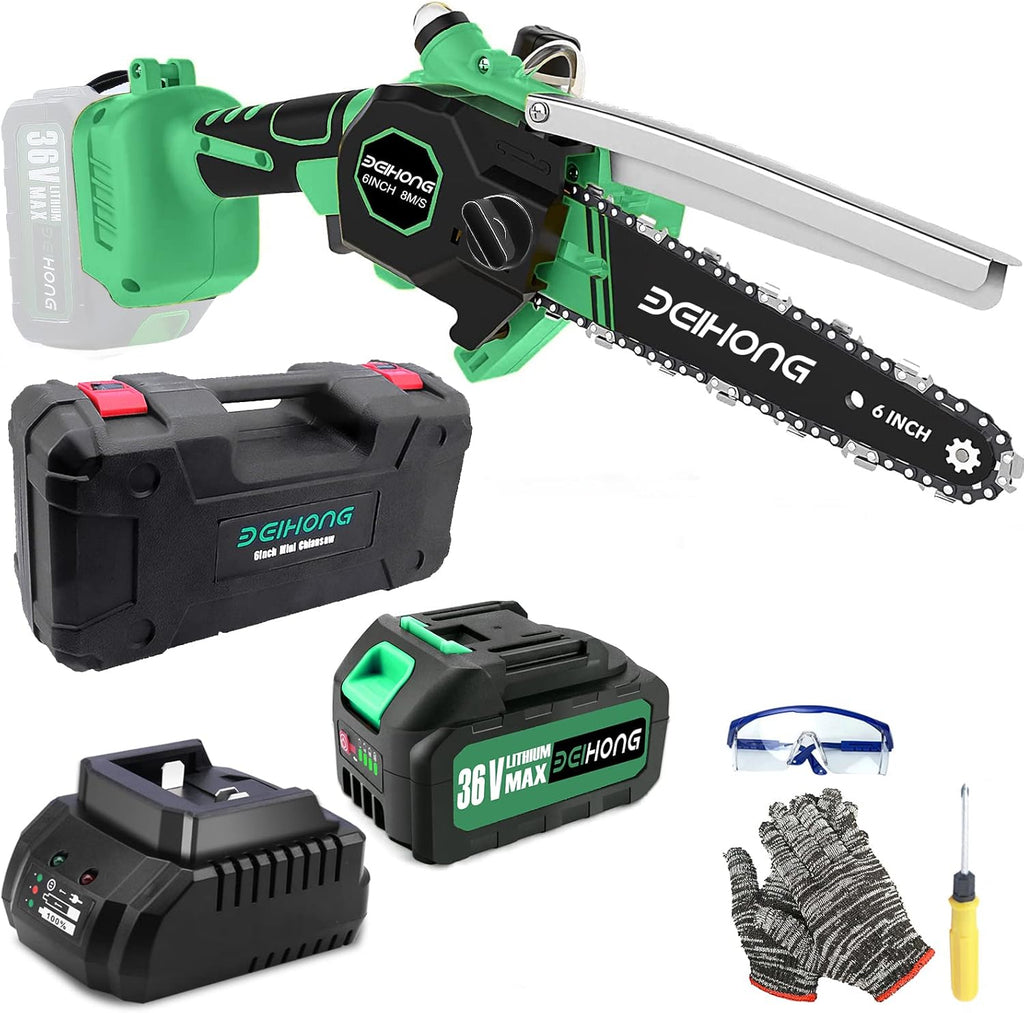 Mini Chainsaw 6-Inch Cordless with 2 Battery, Security Lock, Pack of 2 N7080
