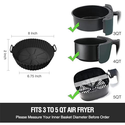 Black 8 inch Non-Stick Reusable Silicone Air Fryer Liner 2 Pack S530218