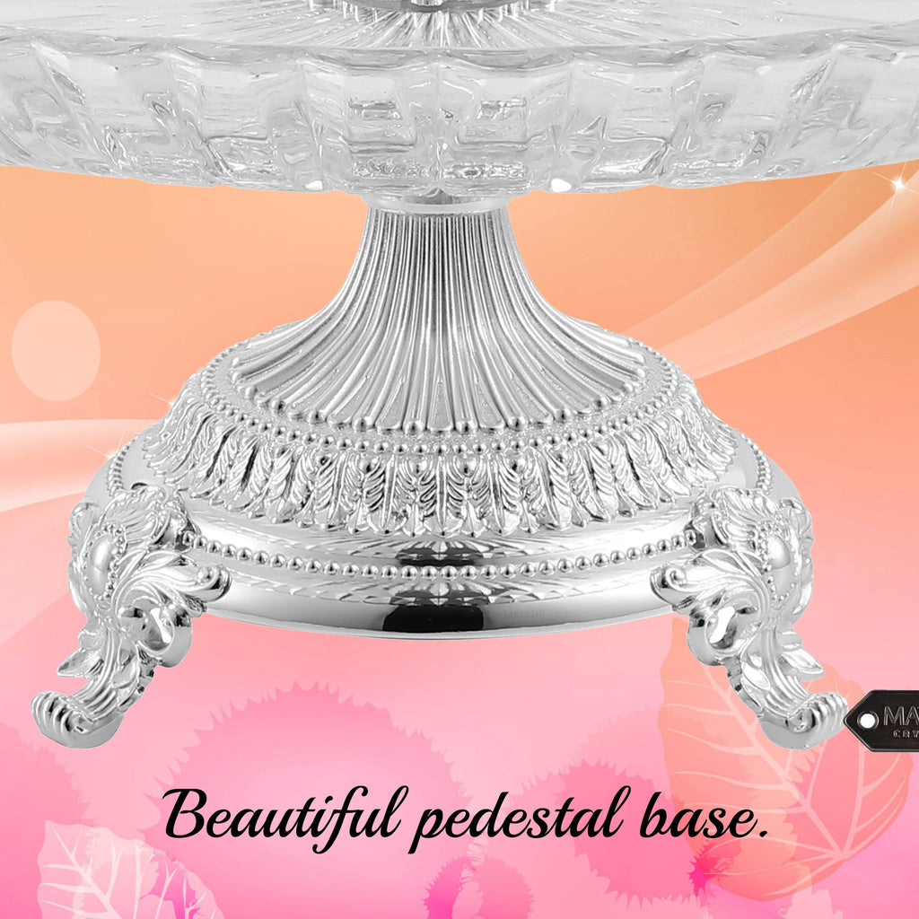 Crystal Cake Plate Decorative Dish Round Serving Platter with Silver Plated Pedestal Base H576592