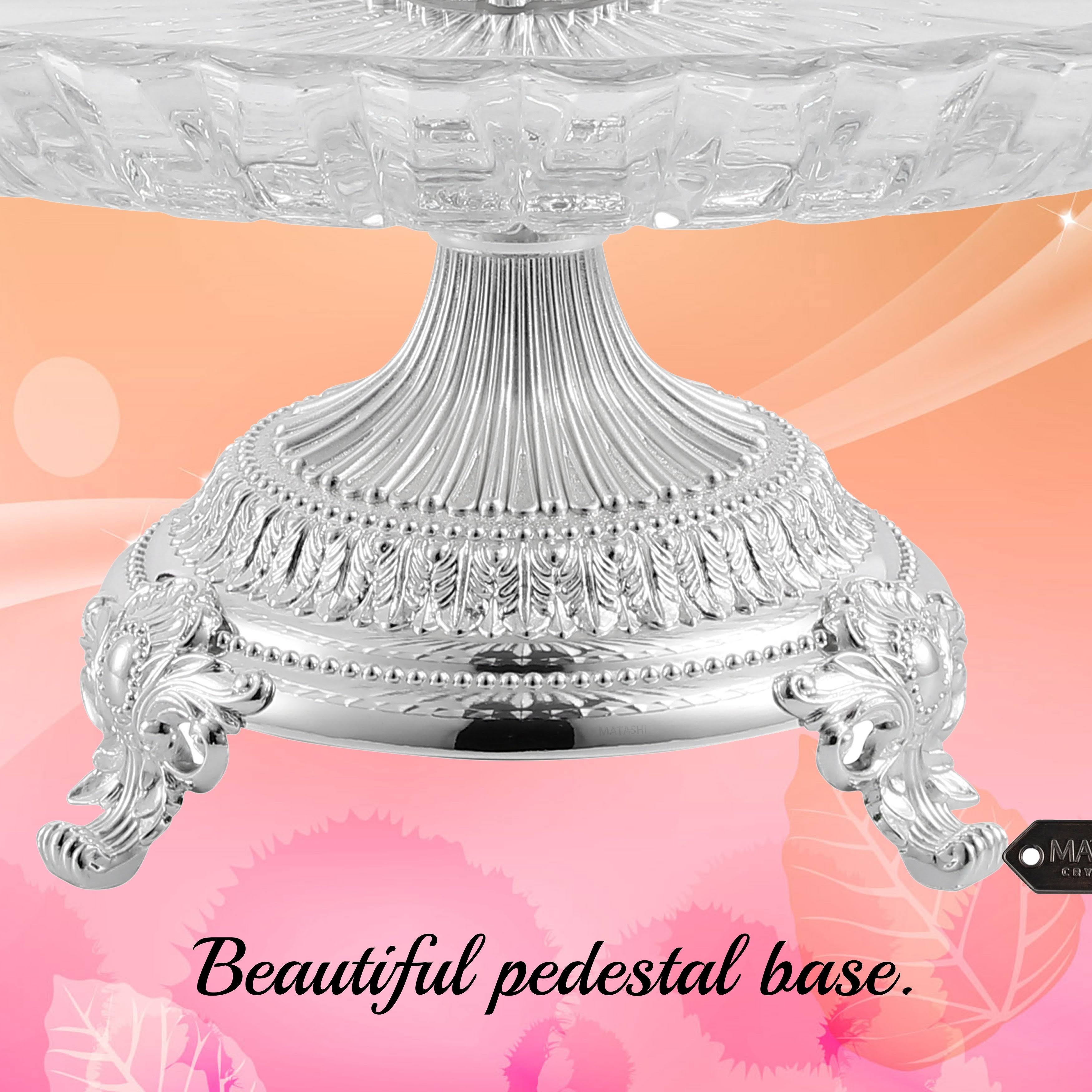 Crystal Cake Plate Decorative Dish Round Serving Platter with Silver Plated Pedestal Base H576592