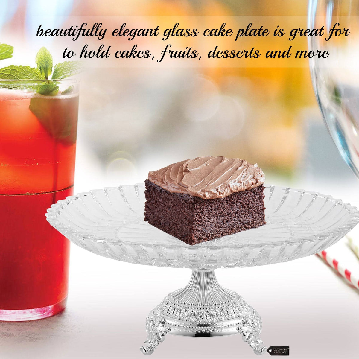 Crystal Cake Plate Decorative Dish Round Serving Platter with Silver Plated Pedestal Base H576592