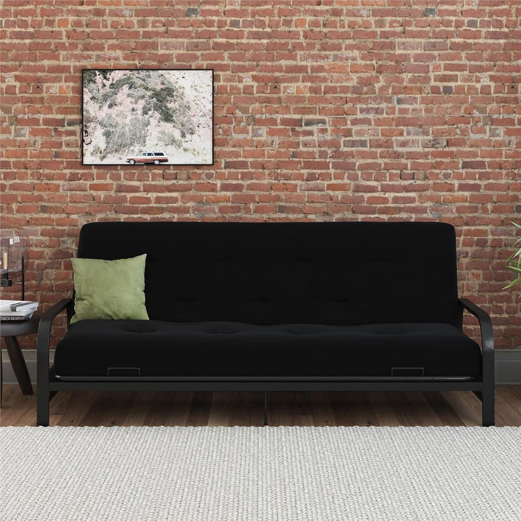 8-Inch Pocket Spring Coil Futon Mattress, Polyester Linen, Full, Black N446398