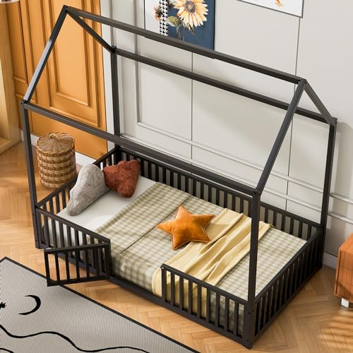 Black Twin Size Metal Floor Bed G79090