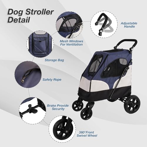 Folding Pet Stroller with Storage Bag and Adjustable Handle Z726572
