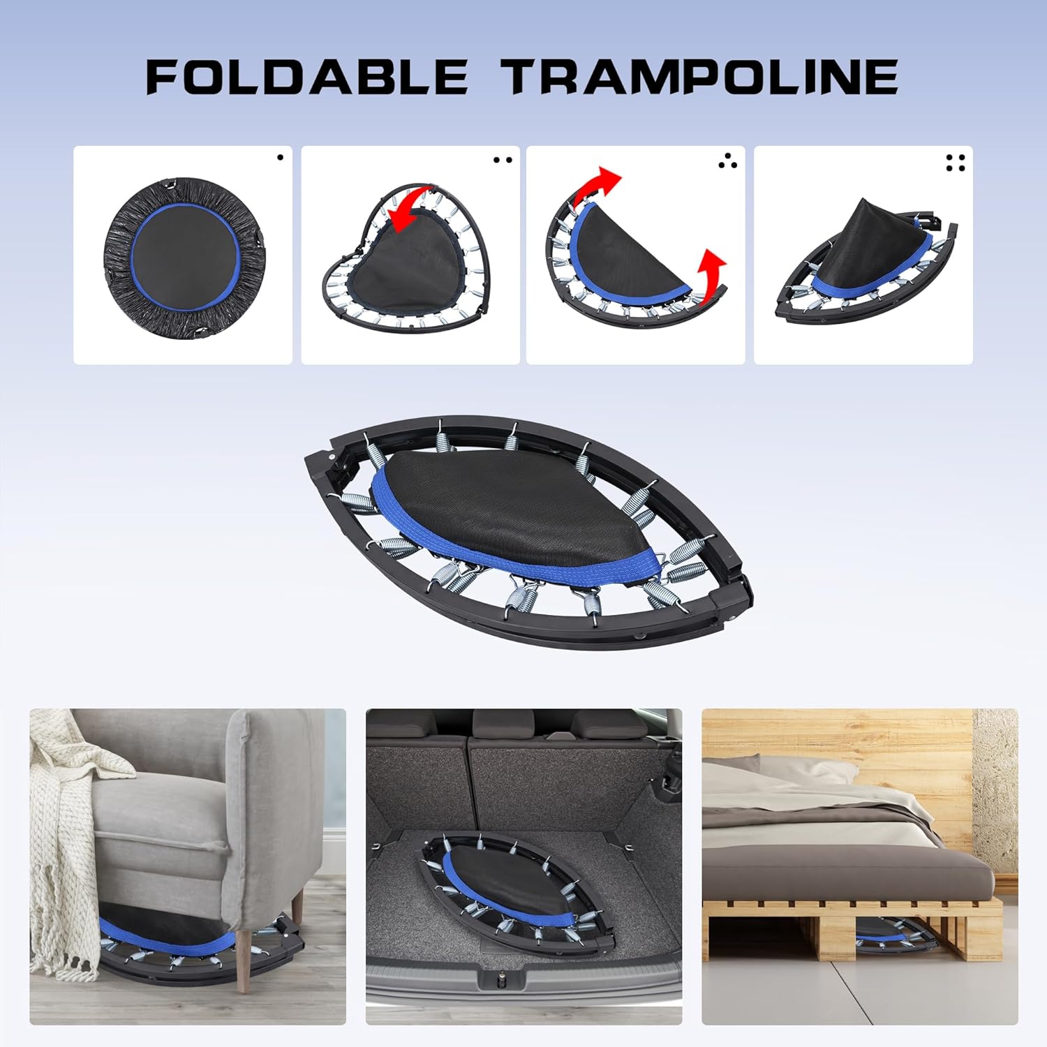 40" Foldable Mini Trampoline Rebounder without Handle Max Load 330lbs K155939