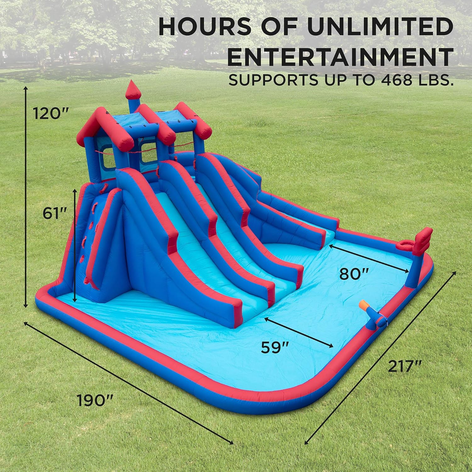 Mega Sport Inflatable Water Triple Slide Park with Climbing Wall, 3 Slides & Splash Pool J4846