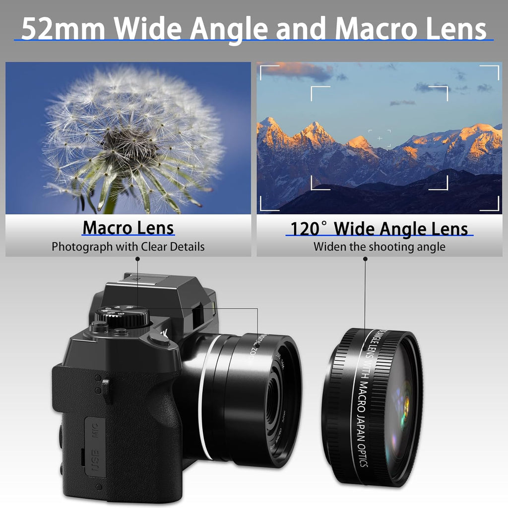 5K 48MP Autofocus Vlogging Camera with 32GB TF Card & 2 Batteries X1127