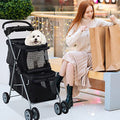 Pink 4 Wheel Folding Pet Stroller with Storage Basket I16766