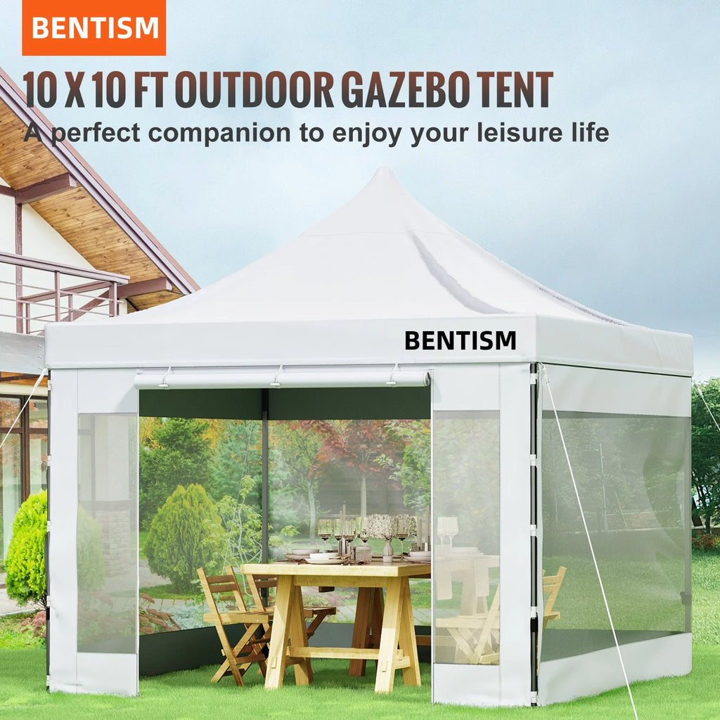 White 10 x 10 ft Pop Up Canopy Tent with Removable Sidewalls and Wheeled Bag A4230