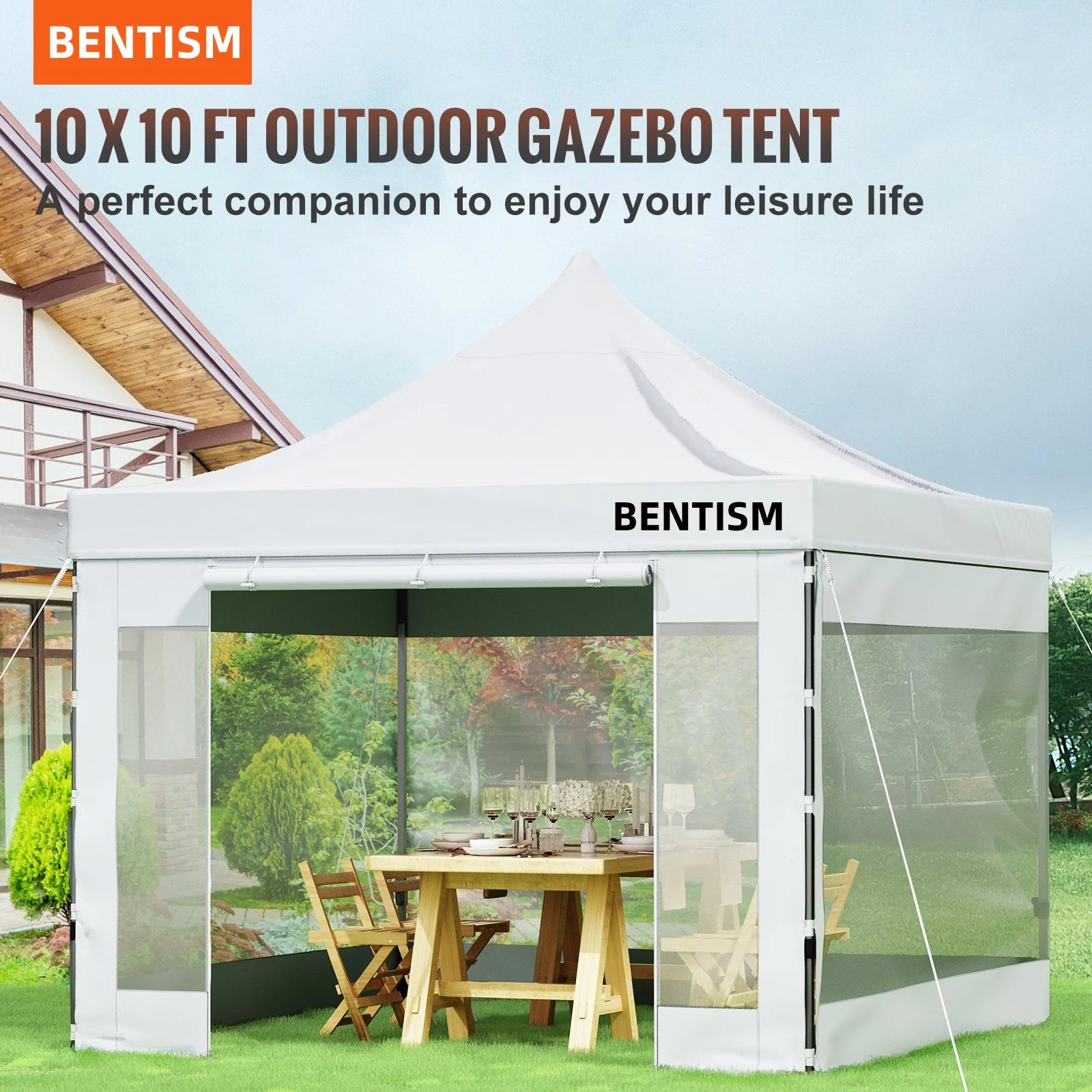 White 10 x 10 ft Pop Up Canopy Tent with Removable Sidewalls and Wheeled Bag A4230