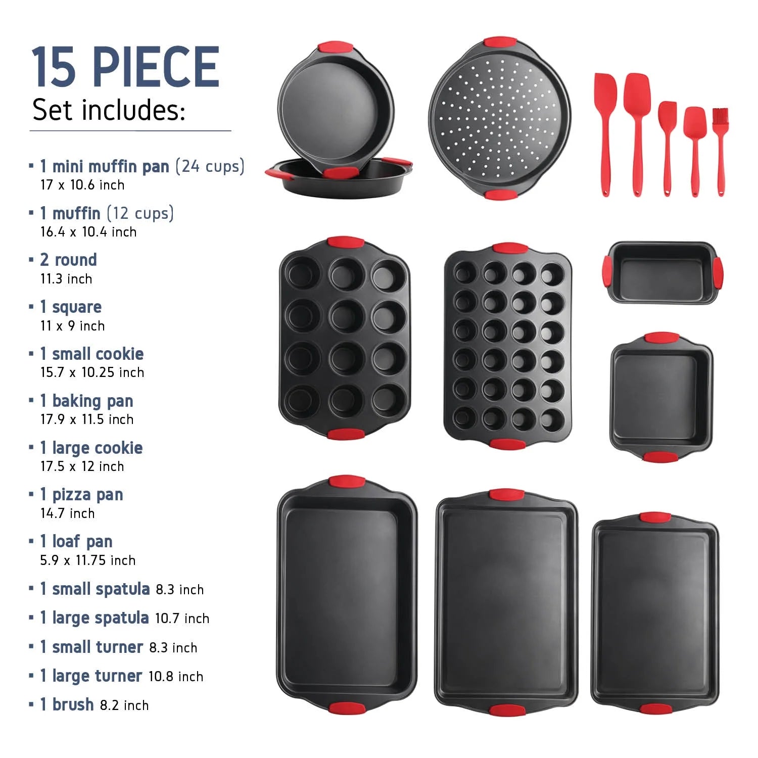 15 PC Nonstick Carbon Steel Bakeware Set with Silicone Handles S9295