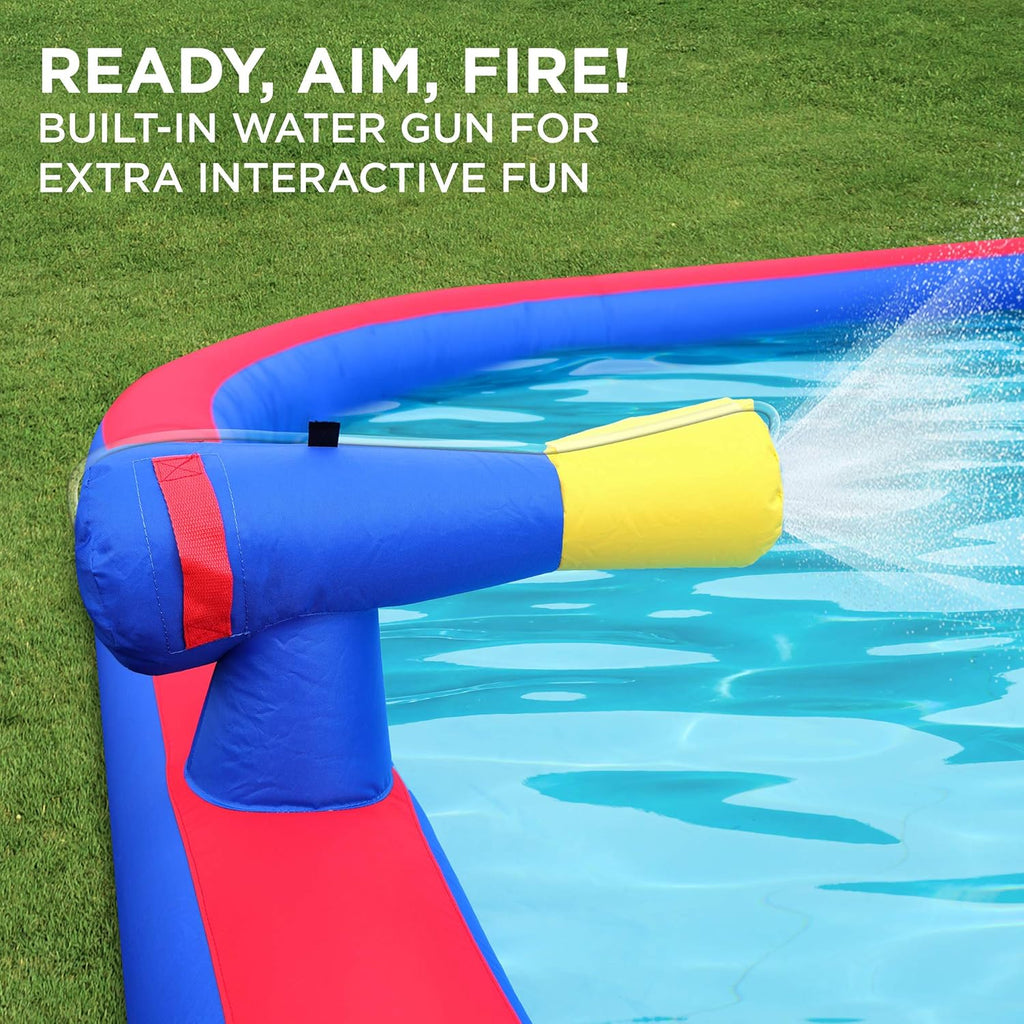 Mega Sport Inflatable Water Triple Slide Park with Climbing Wall, 3 Slides & Splash Pool J4846