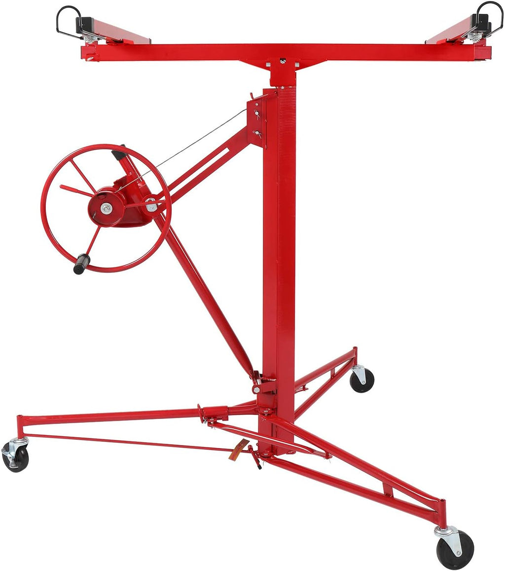 11 FT Drywall Lift Portable Panel Hoist with Adjustable Telescopic Arm Lockable Caster Wheel V34514