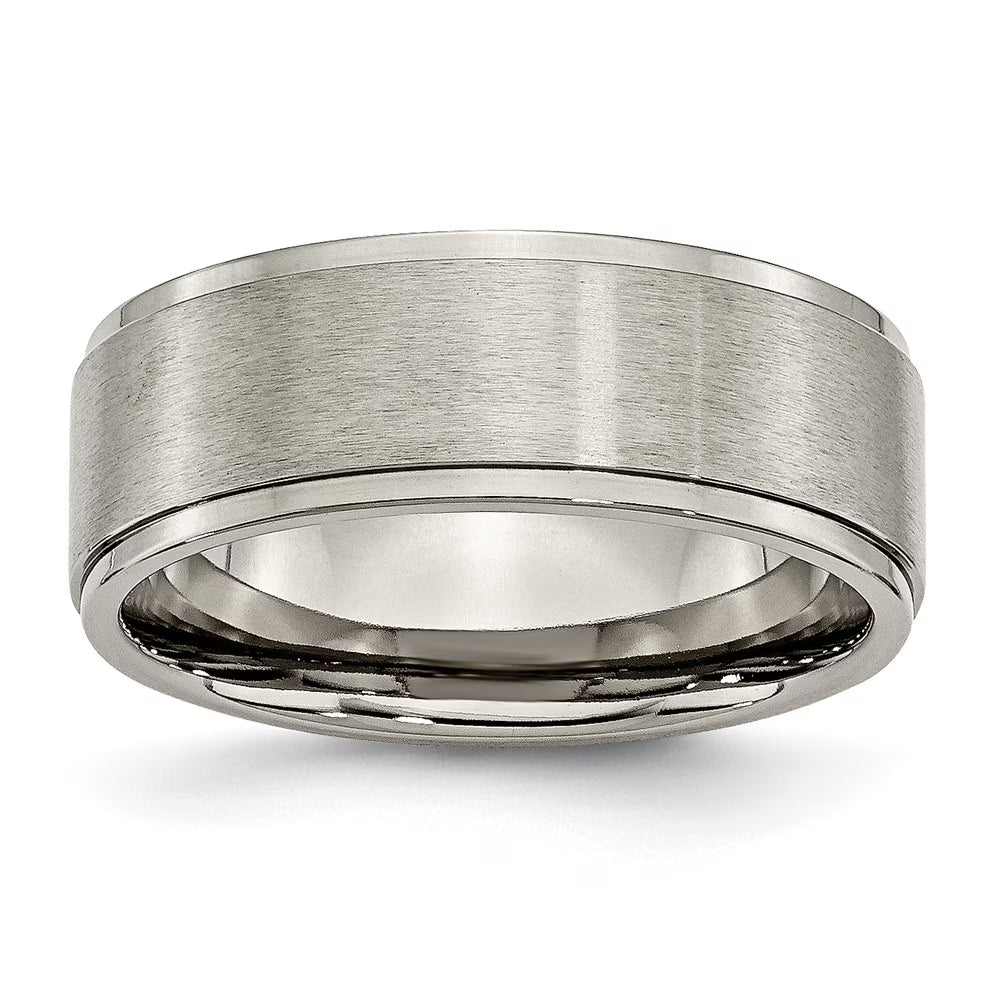 8mm Titanium Brushed Flat Ridged Edge Comfort Fit Band K66132