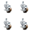3 inch High Temp Phenolic Swivel Threaded Stem Caster Set with Brake X133