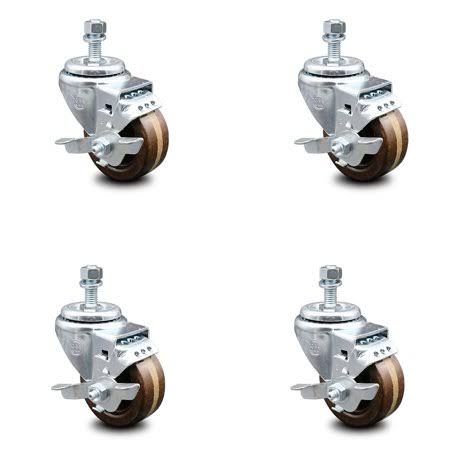 3 inch High Temp Phenolic Swivel Threaded Stem Caster Set with Brake X133