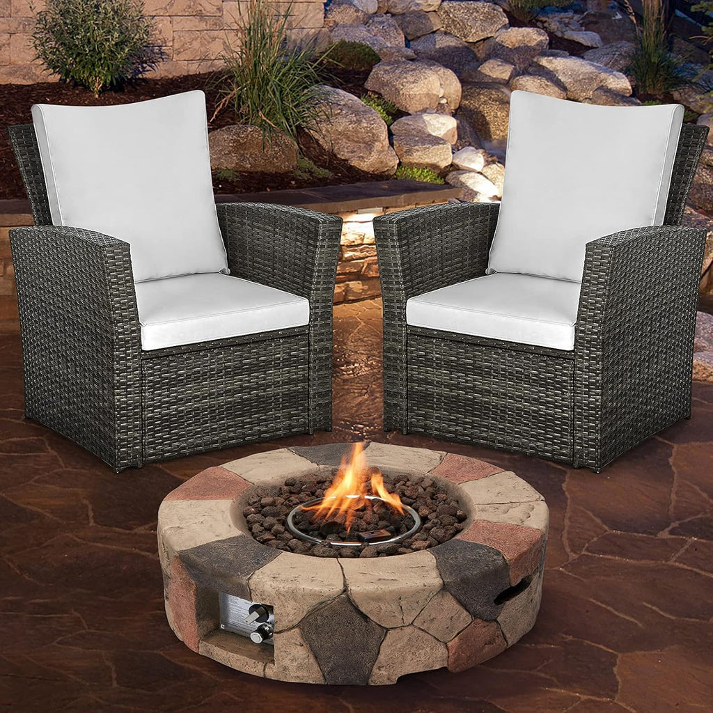 Cyan & Grey 28 Inch Round Gas Fire Pit Table with Lava Rocks R2092