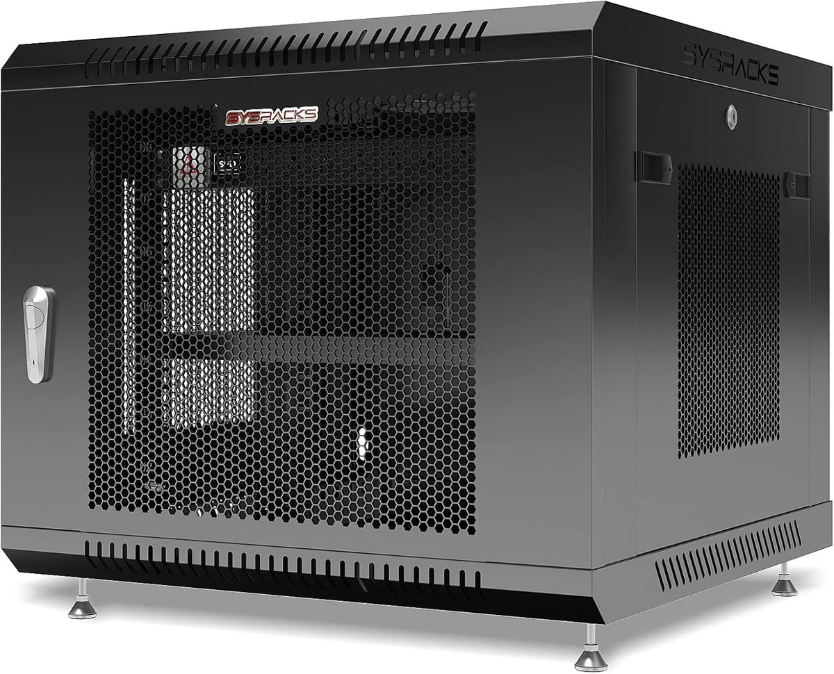 Locking 9U Wall Mount Server Rack with Casters and Shelf K3350