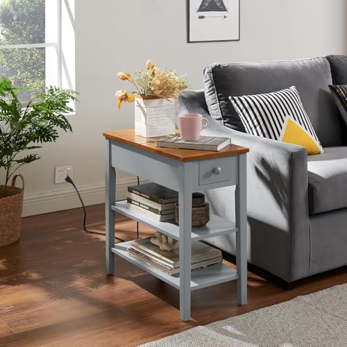 Gray Side Table with Charging Post and Storage Cabinet M730561