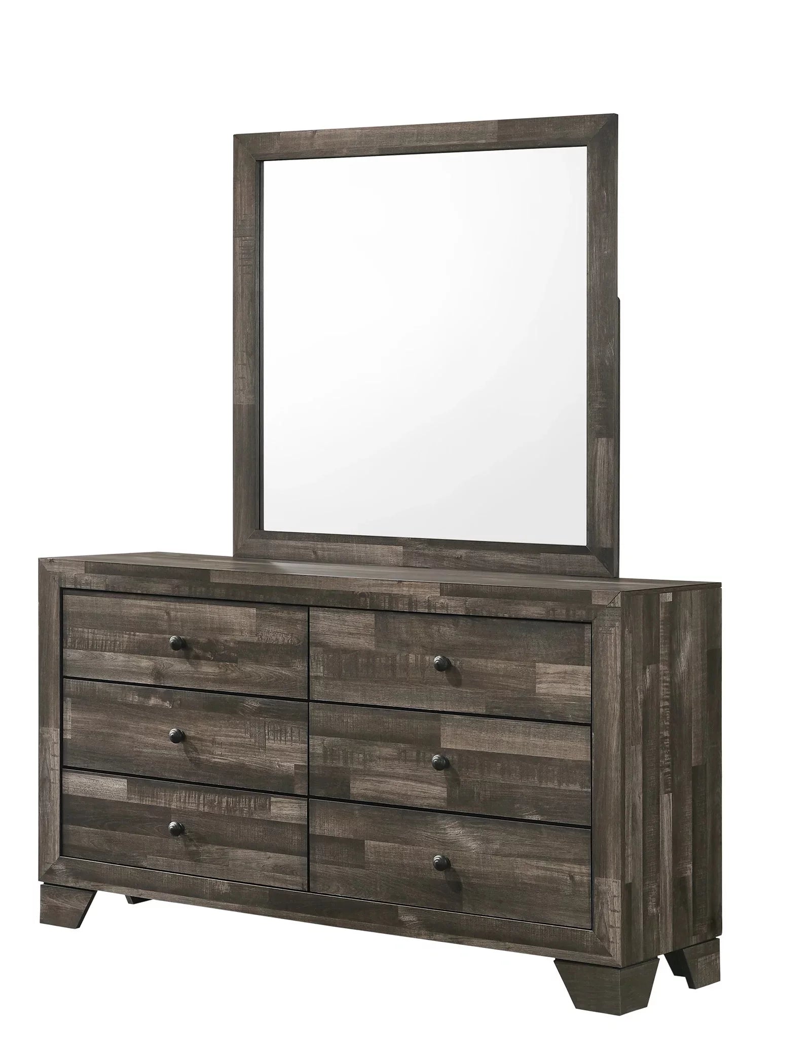Rustic Brown Queen Size Platform Bedroom Set Bed Dresser Mirror Nightstand Wooden Furniture R621482