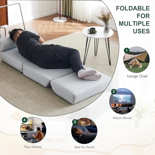 Blue Linen Foldable Futon Sofa Bed S64538