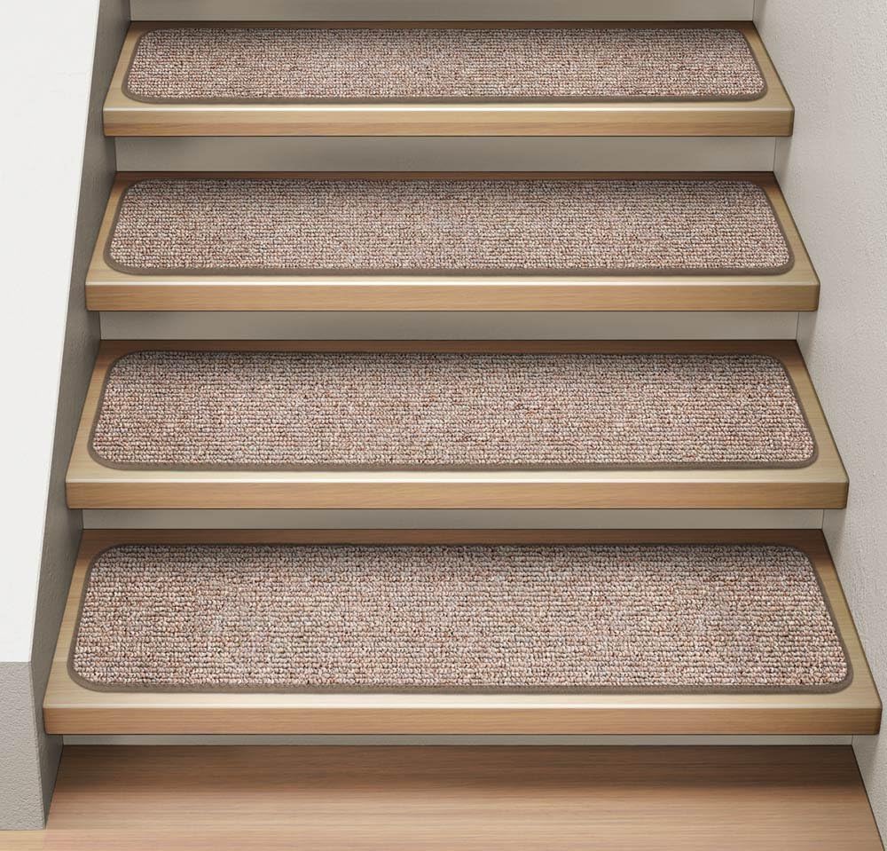 Set of 15 Attachable Carpet Stair Treads Pebble Beige 8 Inches X 30 Inches E904