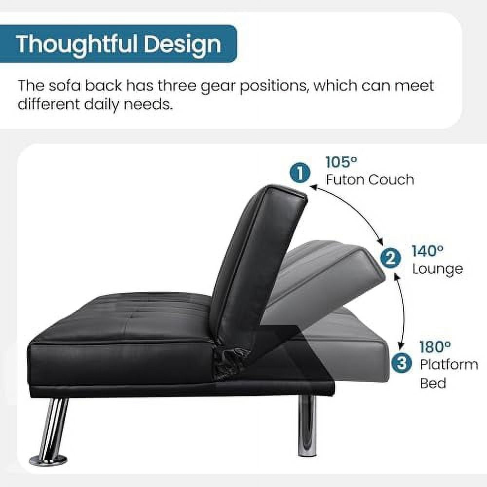 Gray Faux Leather Sofa Bed Futon with Armrest D941