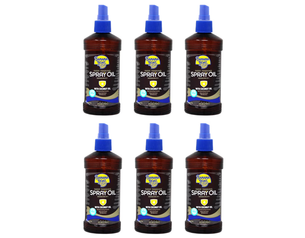 6 Pack Banana Boat Deep Tanning Oil Spray SPF 4, 8 Oz Each P77948