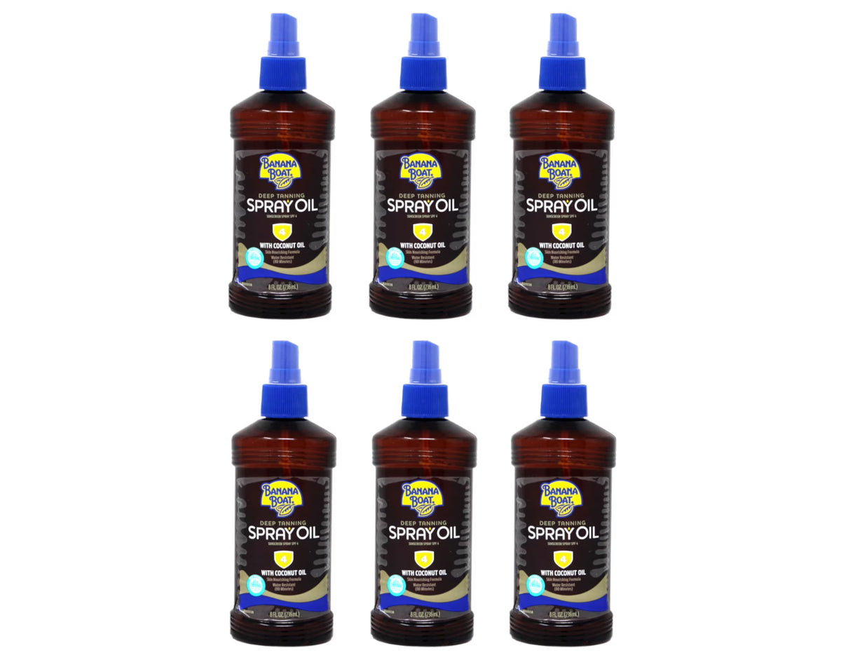6 Pack Banana Boat Deep Tanning Oil Spray SPF 4, 8 Oz Each P77948