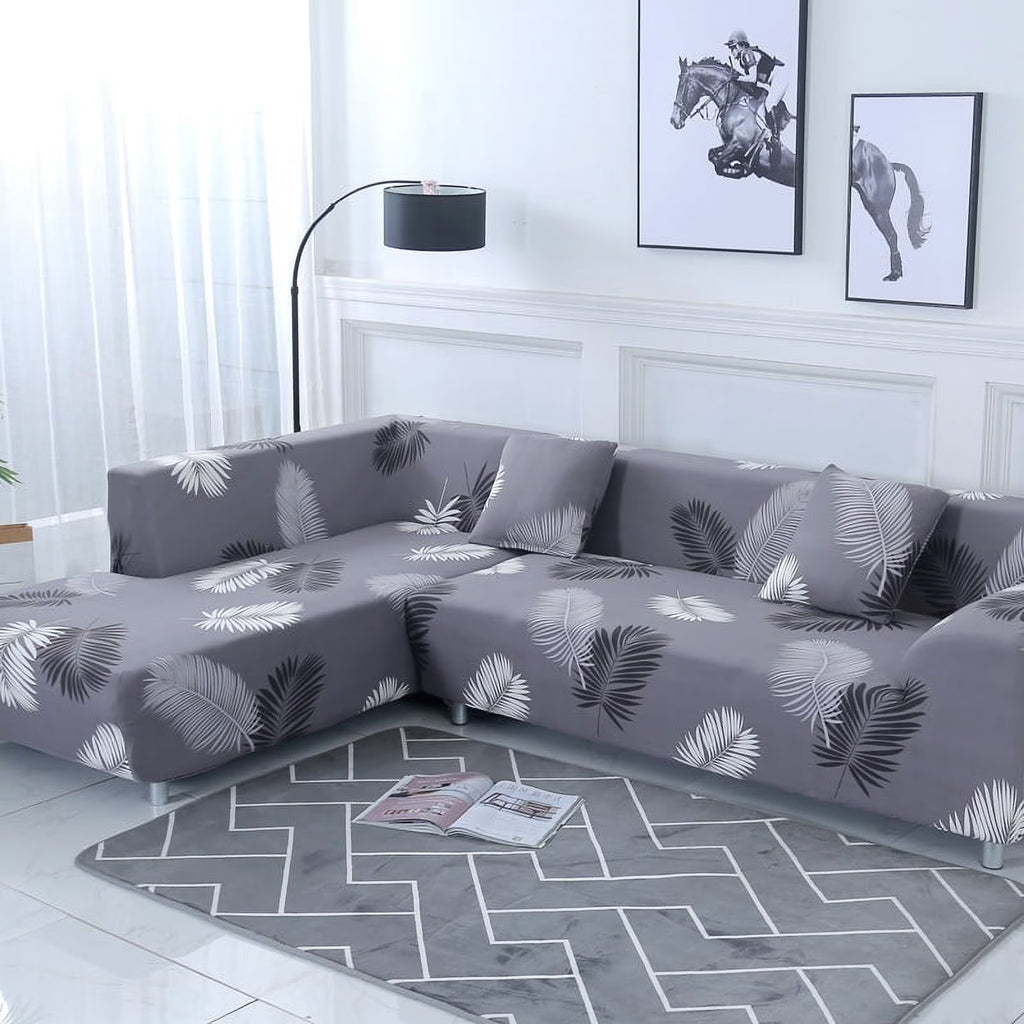 2 Piece L Shaped Sectional Couch Covers with 2pcs Pillowcases, Black, 3 Seater+4 Seater X481811