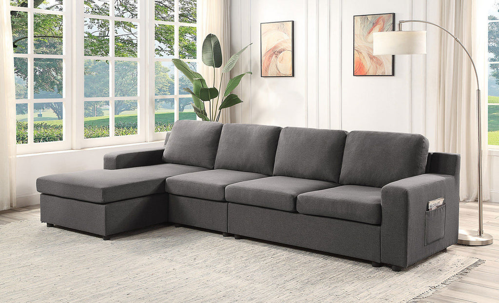 Gray Linen Sectional Sofa Chaise L820