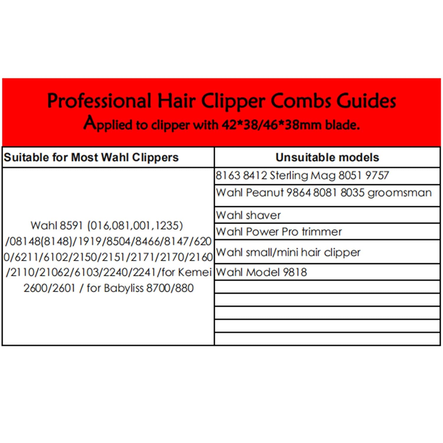 8 Pcs Black Hair Clipper Combs Guides Set O815