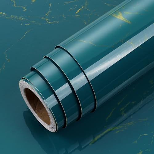 Dark Teal Blue and Gold Marble Peel and Stick Vinyl Contact Paper 15.8x78.8 P500