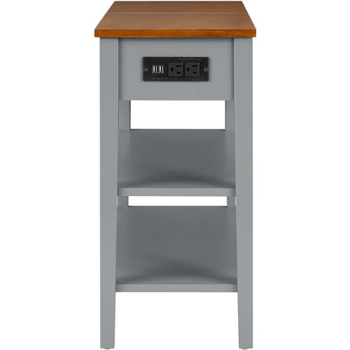Gray Side Table with Charging Post and Storage Cabinet M730561