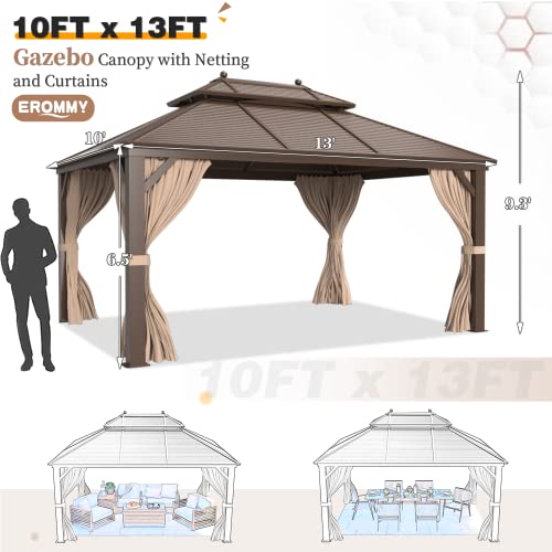 14'x20' Hardtop Gazebo Double Roof Galvanized Steel Canopy Aluminum Frame with Netting and Curtains O907652