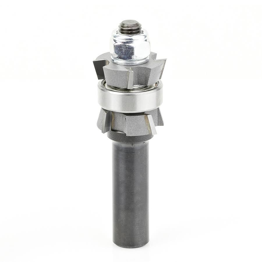 Carbide Tipped Double Bevel Trim Cutter Assembly 15 Deg x 1 inch Dia x 1/4 x 1/2 Shank with Center Ball Bearing Y811748