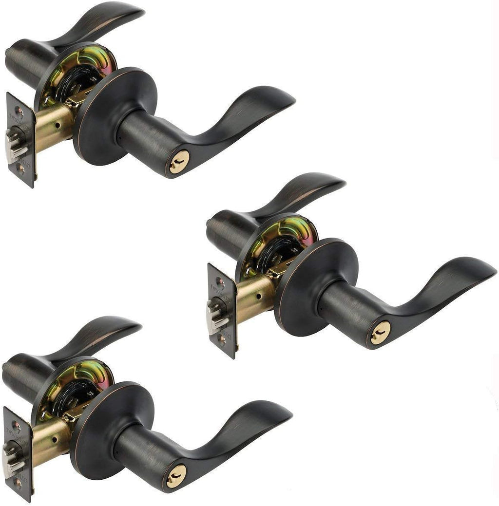 Heritage Front Door Entry Lever Lockset, Aged Oil Rubbed Bronze, 3 Pack Q78667