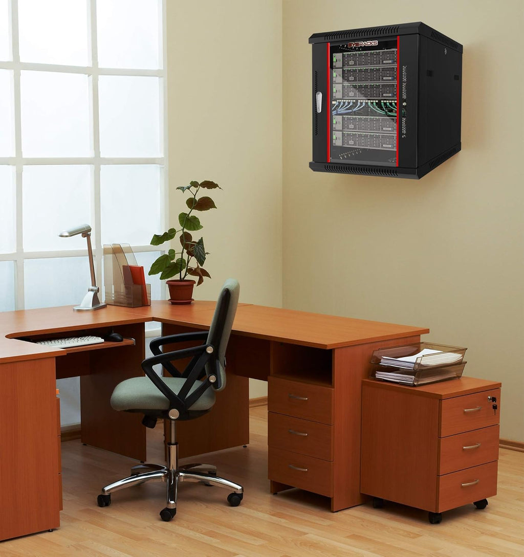 Locking 9U Wall Mount Server Rack with Casters and Shelf K3350