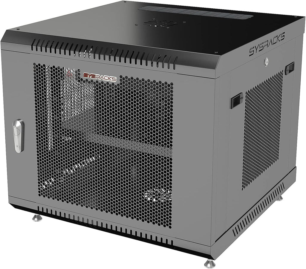 Locking 9U Wall Mount Server Rack with Casters and Shelf K3350