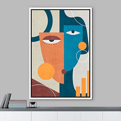 Framed Canvas Print Wall Art Abstract Blue Orange Yellow Polygon Face K51409