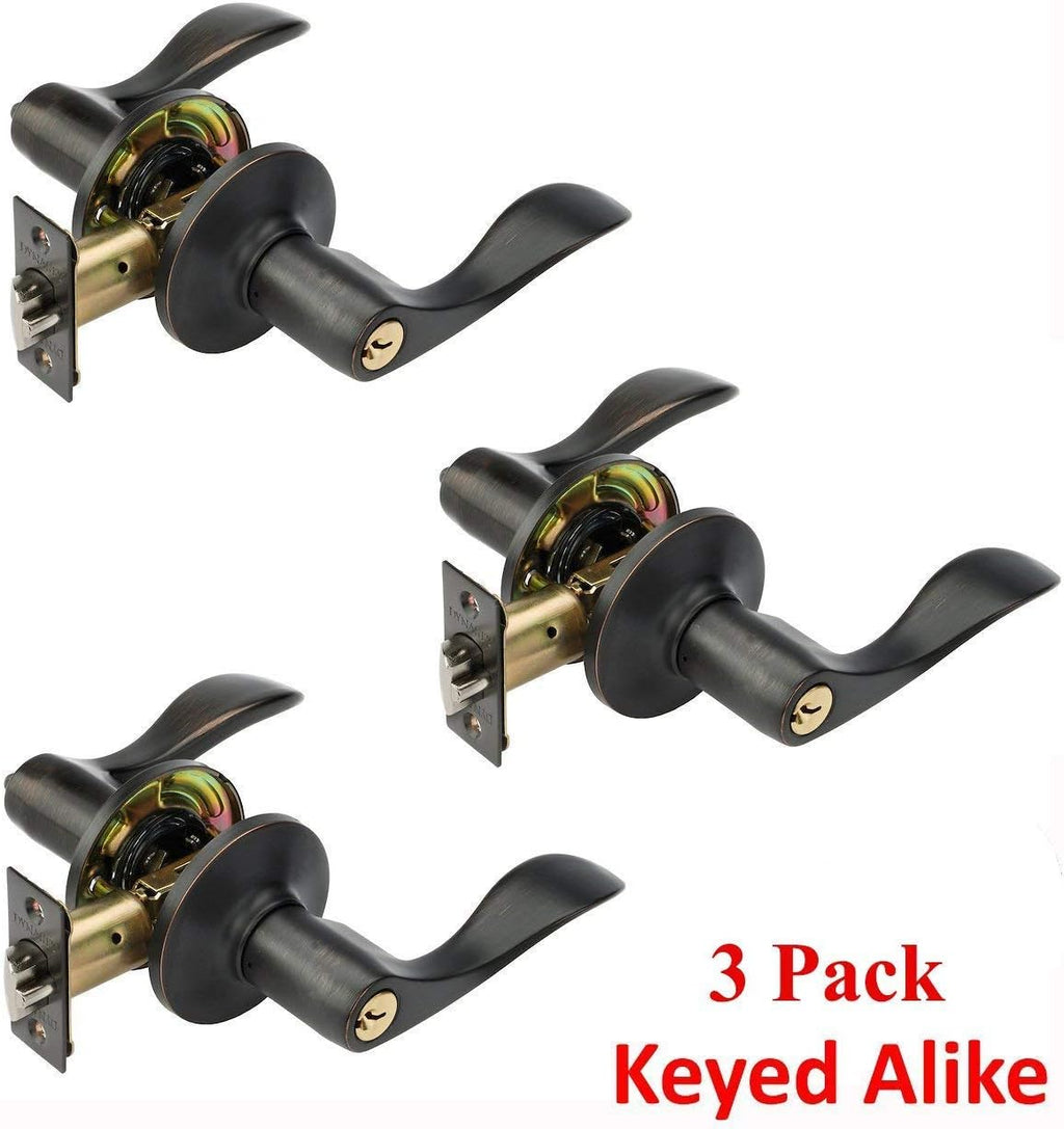 Heritage Front Door Entry Lever Lockset, Aged Oil Rubbed Bronze, 3 Pack Q78667