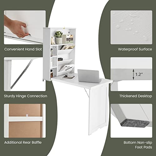 Black Folding Wall-Mounted Desk with Storage Bookcases T9881