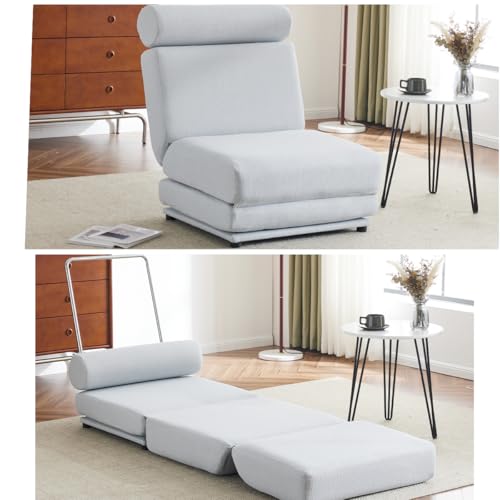 Blue Linen Foldable Futon Sofa Bed S64538