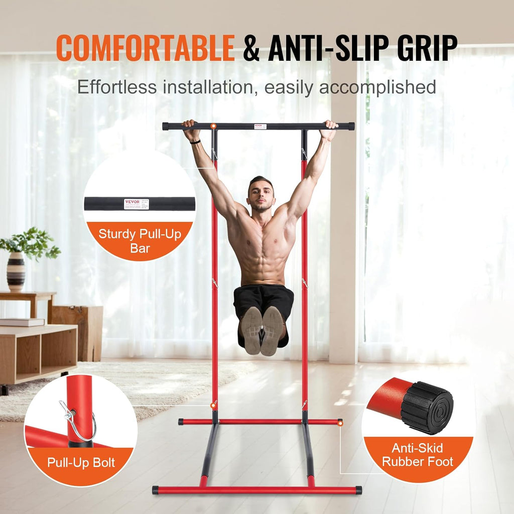 Black & Red 2-Level Height Adjustable Pull Up Bar Dip Station V662104
